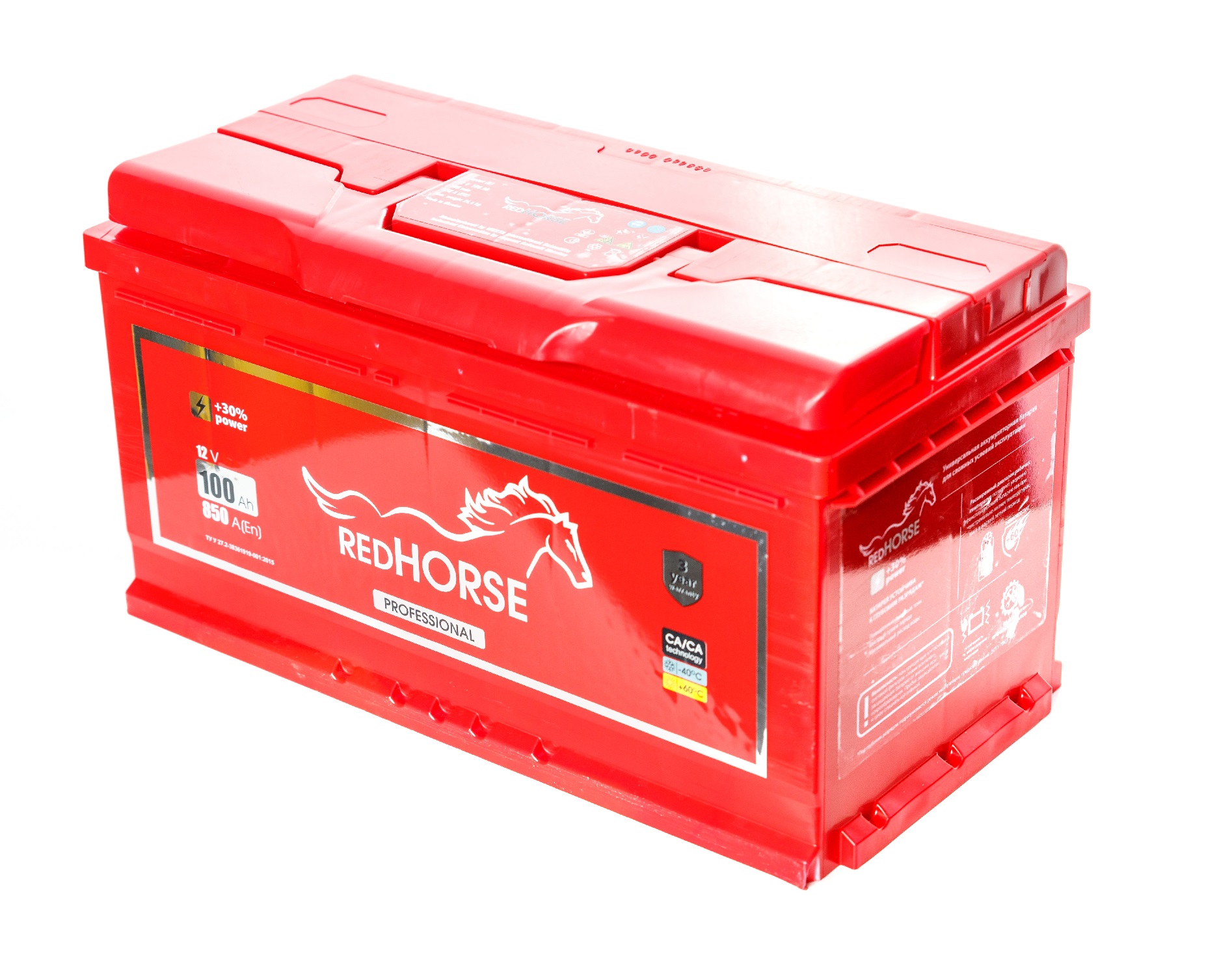 Акумулятор легковий Red Horse professional 6СТ-100(1), 12B, 100Ah, 850A, плюс ліворуч (L+) кальцієвий (Ca/Ca), 353x175x190мм (Україна) (RHPROF100E1)